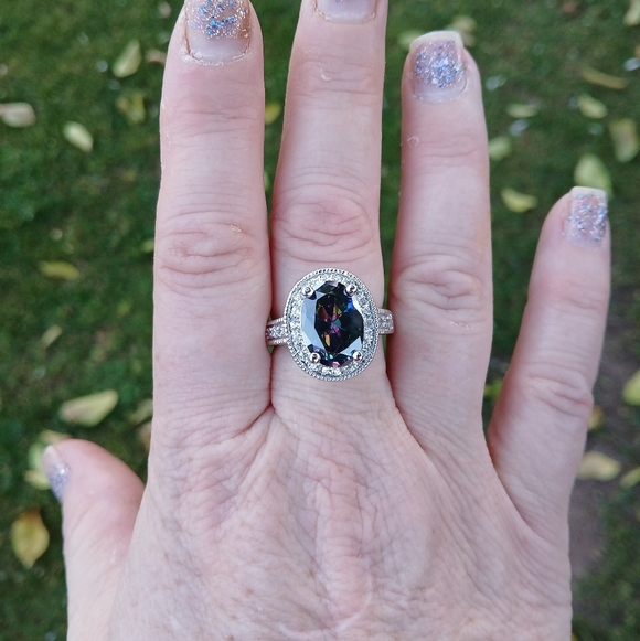 New Halo Oval Mystic Topaz & CZ 925 Silver Ring. - Picture 12 of 16